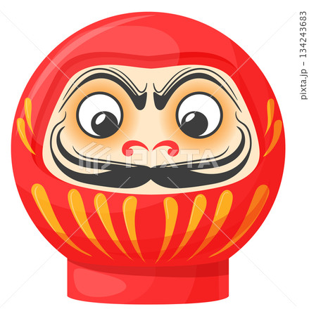 Red daruma cartoon icon. Japanese monk toy 134243683