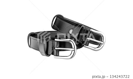 Close-Up of Two Leather Belts with Shiny Silver Buckles Close-Up of Two Leather Belts with Shiny Silver Buckles 134243722
