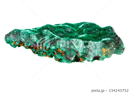 Natural malachite stone with distinctive green copper ore patterns displaying geological mineral 134243752