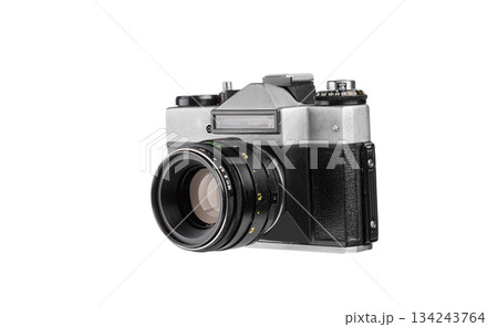 Classic vintage photo camera for creative projects isolated on white 134243764