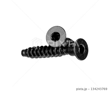 Black Countersunk Hex Socket Screw Isolated on White Background 134243769