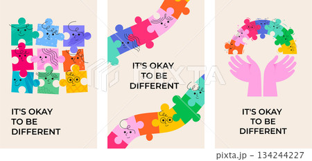 Autism Awareness Day concept poster, banner design with colorful puzzles. Vector illustrations 134244227
