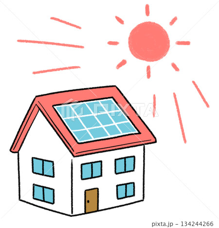 ソーラーパネルで発電しているイラスト 134244266