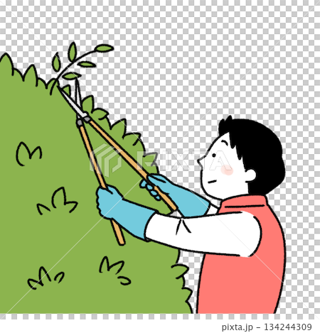 A simple illustration of a man pruning grass A simple illustration of a man pruning grass 134244309
