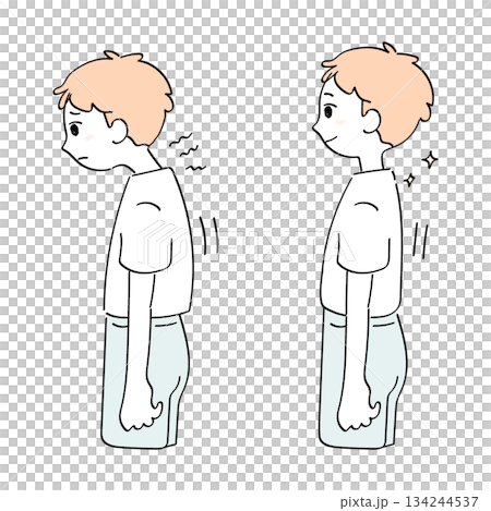 駝背前後及正確姿勢的比較圖(簡筆畫) 駝背前後及正確姿勢的比較圖(簡筆畫) 134244537