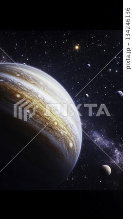 Delve into the majestic grandeur of Jupiter, our solar systems largest planet, through this mesmerizing cosmic scene 134246136