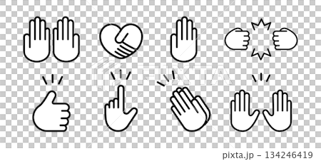 Hand gesture icon set (simple line drawing) 134246419