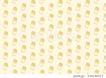イラスト素材: フライドポテトの線画アイコンが並ぶシームレスパターン背景 イラスト素材: フライドポテトの線画アイコンが並ぶシームレスパターン背景 134246527