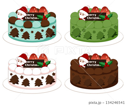 サンタと苺が乗ったクリスマスケーキのイラスト サンタと苺が乗ったクリスマスケーキのイラスト 134246541