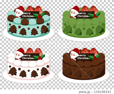 サンタと苺が乗ったクリスマスケーキのイラスト サンタと苺が乗ったクリスマスケーキのイラスト 134246541