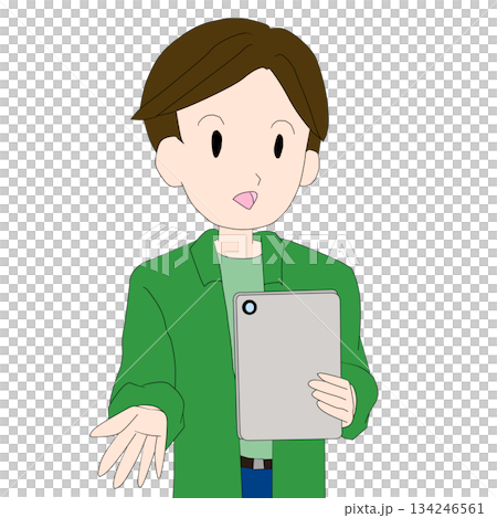 Digital illustration of a person explaining something on a tablet 134246561