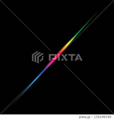 黒背景に走る斜めの虹色ライトストリーク 黒背景に走る斜めの虹色ライトストリーク 134246599