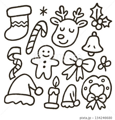 Christmas stocking candy cane reindeer holly bell gingerbread bow Santa hat candle wreath Christmas stocking candy cane reindeer holly bell gingerbread bow Santa hat candle wreath 134246680