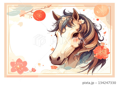 馬の手書き風年賀状イラスト 馬の手書き風年賀状イラスト 134247330