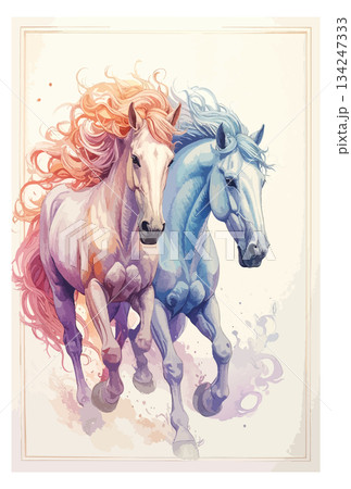 馬の手書き風年賀状イラスト 馬の手書き風年賀状イラスト 134247333