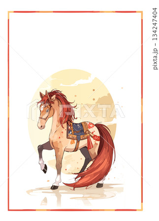 馬の手書き風年賀状イラスト 馬の手書き風年賀状イラスト 134247404