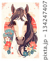 馬の手書き風年賀状イラスト 馬の手書き風年賀状イラスト 134247407