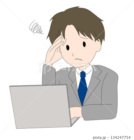 仕事に疲れたサラリーマンのシンプルイラスト 134247754