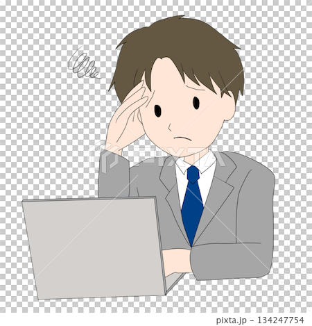 仕事に疲れたサラリーマンのシンプルイラスト 134247754