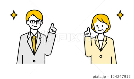 シンプルなシニアの会社員の男女_指差し 134247915