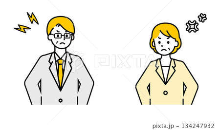 シンプルなシニアの会社員の男女_怒る シンプルなシニアの会社員の男女_怒る 134247932