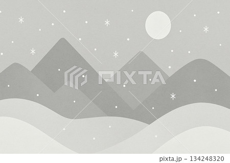 ミニマルな幾何学で描く冬の山景色背景 134248320