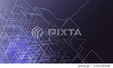 Futuristic cyber background 3d render featuring multi-shape grid with blue and purple lines 134248506