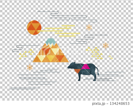 Cattle and Mount Fuji Cattle and Mount Fuji 134248653