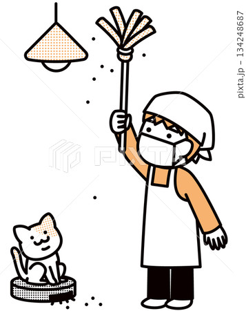 はたきをかける男の子 134248687