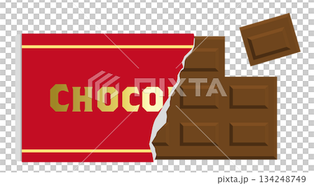 Illustration of a chocolate bar with one piece of chocolate separated. Illustration of a chocolate bar with one piece of chocolate separated. 134248749