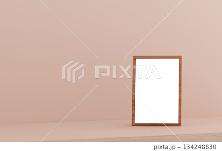 3D素材_写真立て_ベージュ背景 3D素材_写真立て_ベージュ背景 134248830