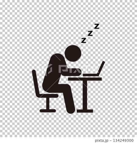 Pictogram icon of a businessman who fell asleep at work 134249300