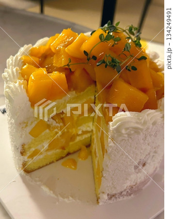 A delicious, fluffy cake with layers of rich flavor, perfect for any occasion. Often topped with frosting or fresh fruits, it's a sweet treat that brings joy to every bite. 134249491