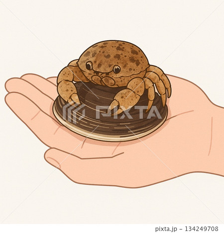 Crab on Hand with Shell / コブシガニと貝を手に乗せたイラスト 134249708