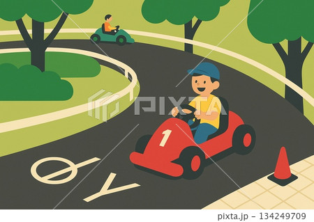 Go-Kart Ride in the Park / 公園でゴーカートを楽しむ子どもたち 134249709