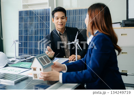 Cutting edge solar panel battery concept with our team of renewable energy engineers 134249719