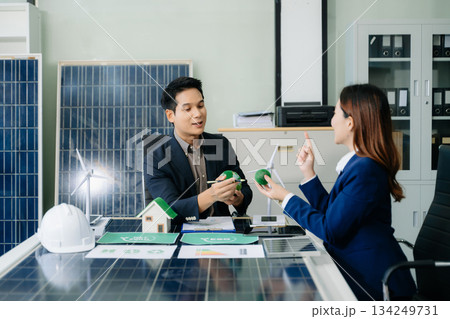 Business team people planning hand using laptop for working technology and business Net zero and carbon neutral concept. Business team people planning hand using laptop for working technology and business Net zero and carbon neutral concept. 134249731