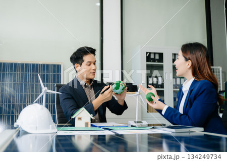 Business team people planning hand using laptop for working technology and business Net zero and carbon neutral concept. Business team people planning hand using laptop for working technology and business Net zero and carbon neutral concept. 134249734
