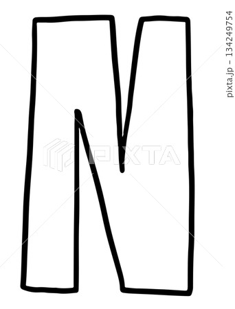 Hand drawn N alphabet letter outline for colouring book, tattoo, font, typography, text, message, campaign badge, initials, name design, print, calligraphy, sticker, poster, cute patch, brooch, art 134249754