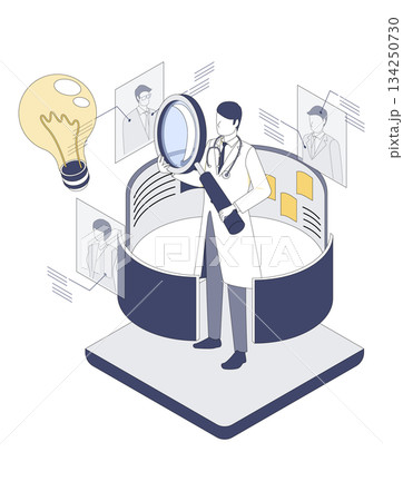 医療DXの情報を調査する男性医師のアイソメイラスト 医療DXの情報を調査する男性医師のアイソメイラスト 134250730