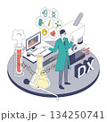 医療DXと研究データを扱う男性医師のアイソメイラスト(Color variation) 134250741