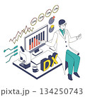 医療DXのデータを分析する男性医師のアイソメイラスト(Color variation) 134250743