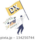 DXの旗を掲げて走る男性医師のアイソメイラスト 134250744