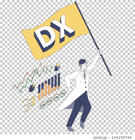 等距視角插圖，描繪了一位男醫師手持診斷旗奔跑的場景。 134250744