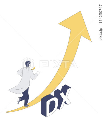 医療DXへ向かって走る男性医師のアイソメイラスト 134250747