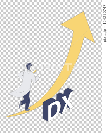 医療DXへ向かって走る男性医師のアイソメイラスト 134250747