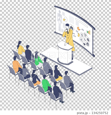 医療DXの講義を行う医師と受講者のアイソメイラスト 医療DXの講義を行う医師と受講者のアイソメイラスト 134250752
