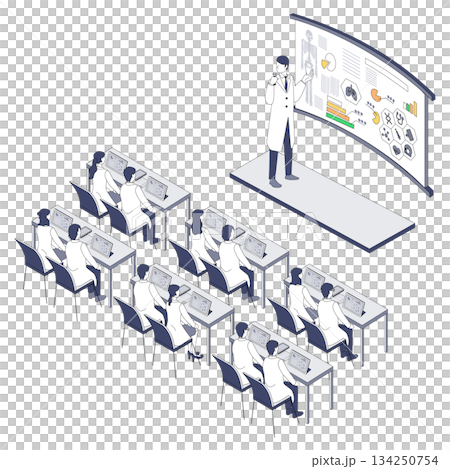醫生接受醫學訓練的等距插圖 134250754