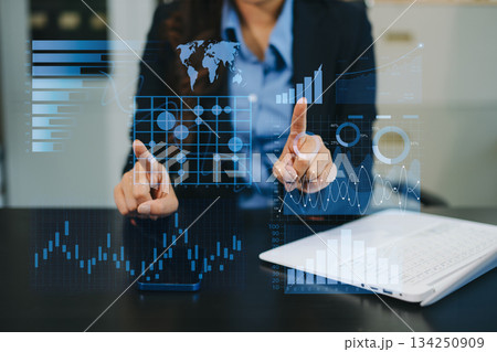 Financial report data of business operations balance sheet and income statement as Fintech concept. 134250909