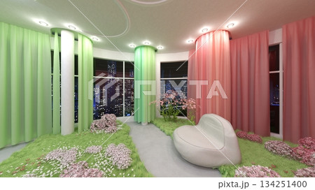 夜景が見えるリビングルーム 134251400